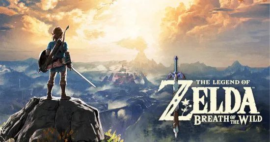 un poster di un videogioco con un uomo che tiene arco e frecce