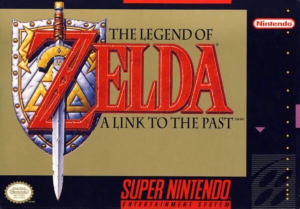 a video game box with a sword and shield