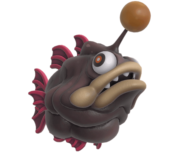 a cartoon fish with a yellow ball