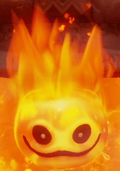 a cartoon character on fire