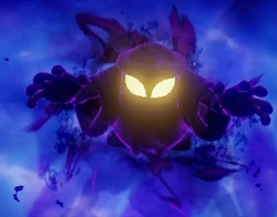 a cartoon character with glowing eyes