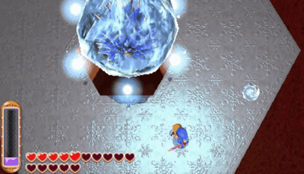 a video game screen with a person in the snow