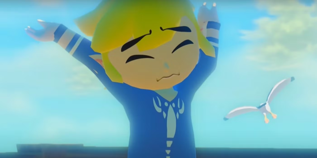 Screenshot of Link from The Wind Waker dressed in pajamas.