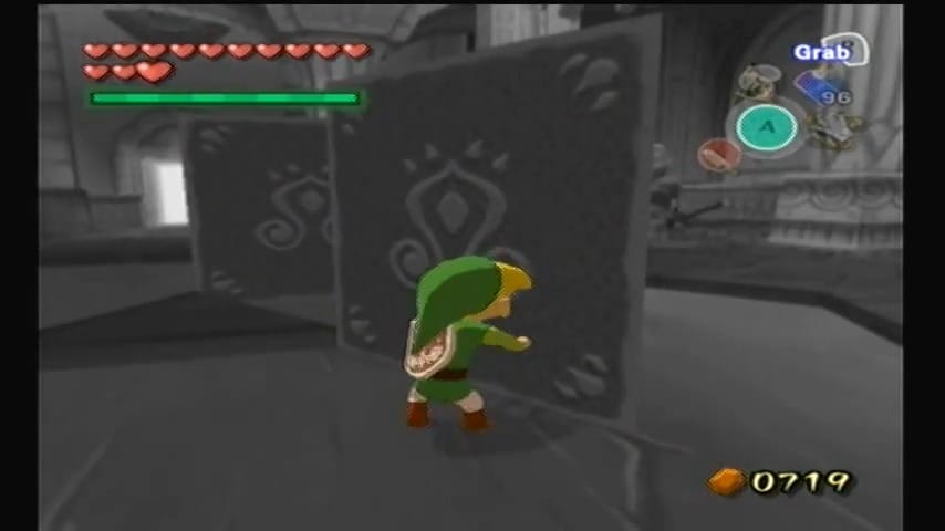 Schermata di Wind Waker che mostra un blocco tirato nel castello di Hyrule