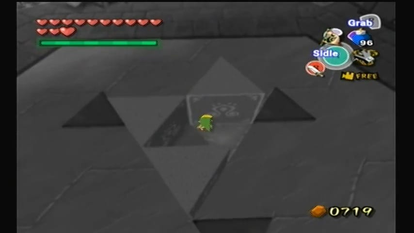 Schermata di Wind Waker che mostra un blocco tirato nel castello di Hyrule