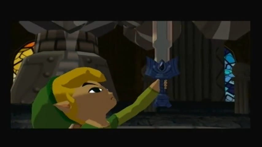 The Wind Waker Schermata del filmato di Link che brandisce la Spada Suprema