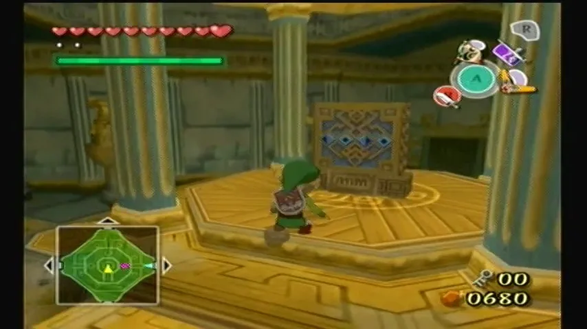 The Wind Waker Schermata di Link che si avvicina al tablet per imparare la melodia dei comandi nel dungeon della Torre degli Dei