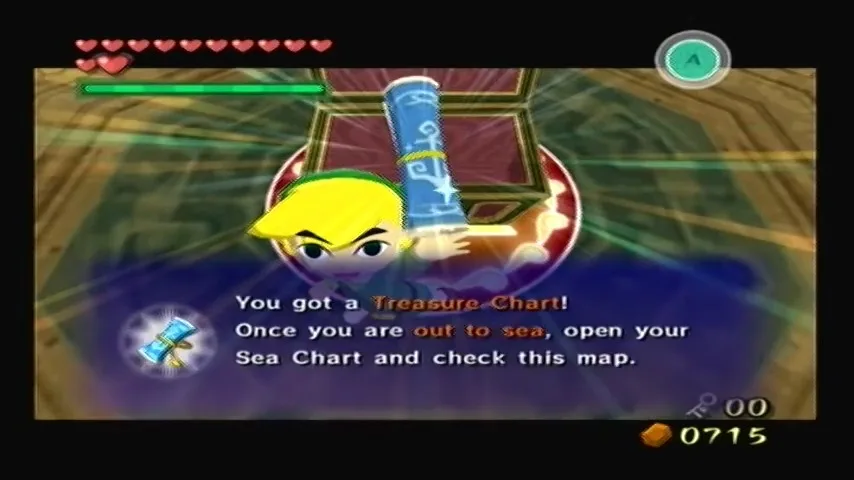 The Wind Waker Schermata di Link che guarda la Tabella del Tesoro n. 30 dal forziere
