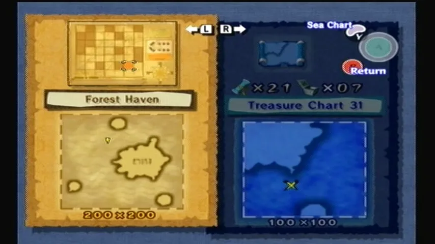 The Wind Waker Schermata della procedura dettagliata per la Tabella del Tesoro n. 31 e il Pezzo del Cuore n. 25