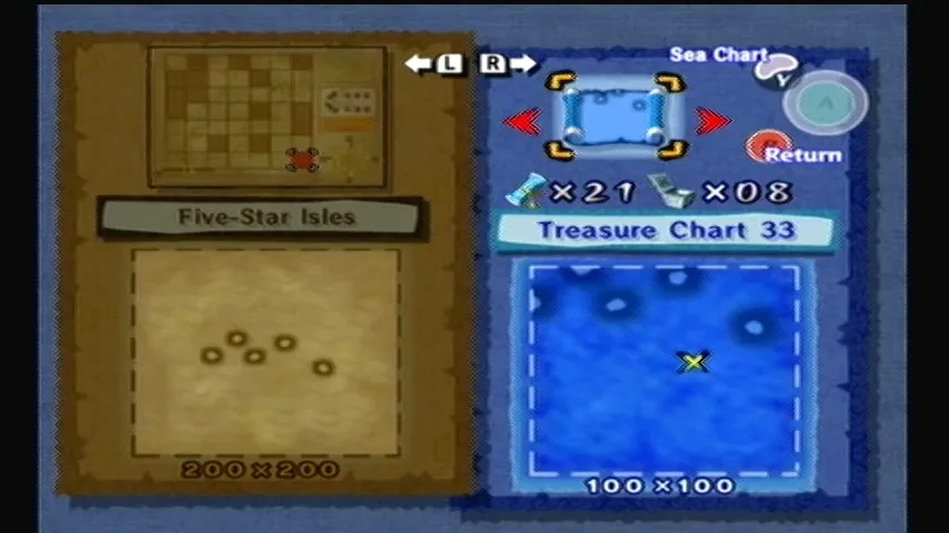 The Wind Waker Schermata della procedura dettagliata per la Tabella del Tesoro n. 33 e il Pezzo del Cuore n. 26