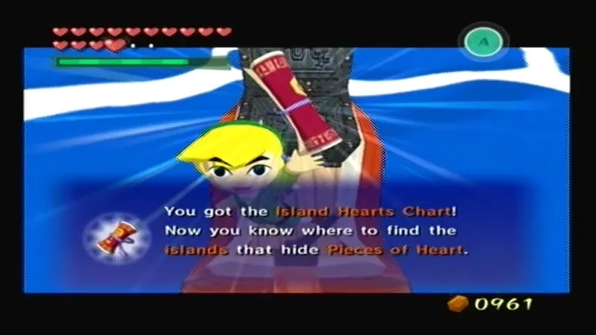 The Wind Waker Schermata della procedura dettagliata della tabella del tesoro n. 19 e della tabella dei cuori dell'isola