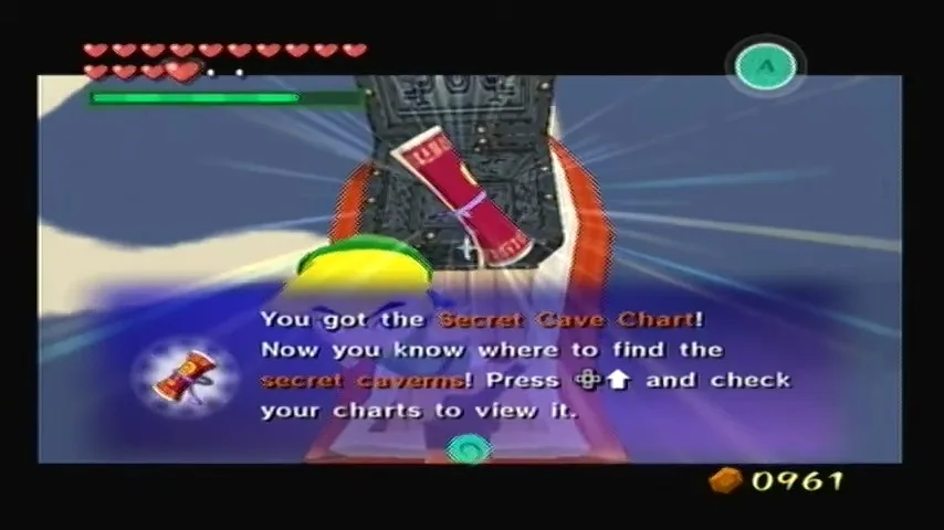 The Wind Waker Schermata della guida alla tabella del tesoro n. 13 e alla tabella della grotta segreta