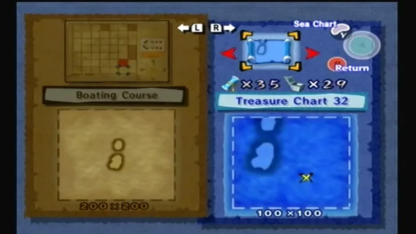 The Wind Waker Schermata della procedura dettagliata della Tabella del Tesoro n. 32 e della Tabella dei Cuori Marini