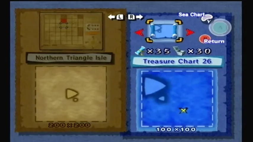 The Wind Waker Schermata della procedura dettagliata della Carta del Tesoro n. 26 e della Carta Octo
