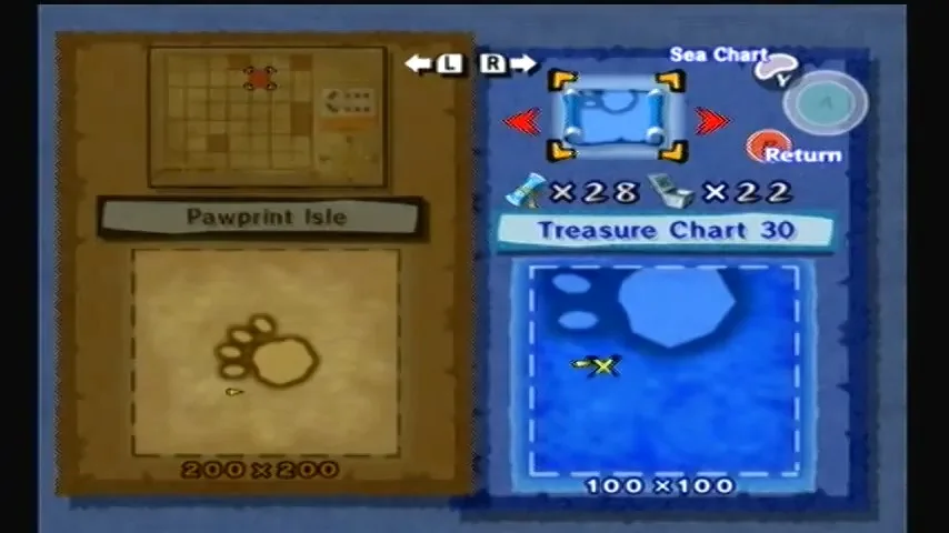 The Wind Waker Schermata della procedura dettagliata per la Tabella del Tesoro n. 30 e il Pezzo del Cuore n. 32