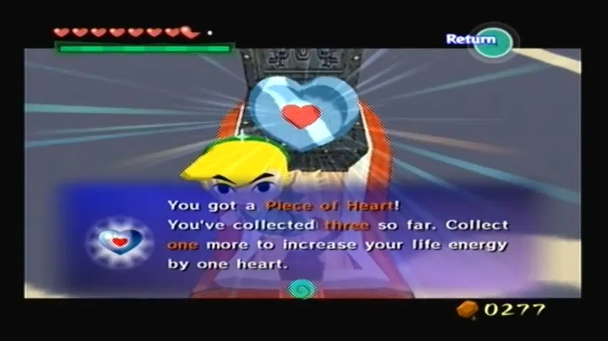 The Wind Waker Schermata di guida per il pezzo di cuore n. 19 e la tabella del tesoro n. 11