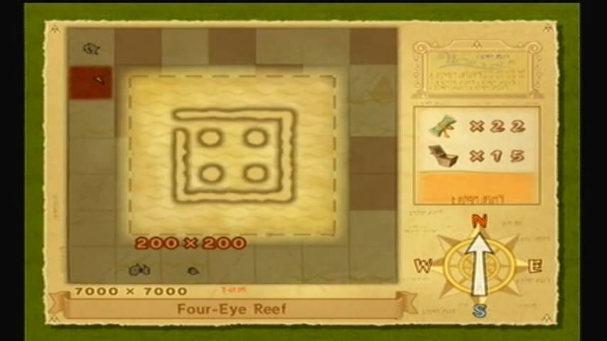 The Wind Waker Captura de pantalla del tutorial del arrecife de los Cuatro Ojos con información sobre la carta náutica n.º 39