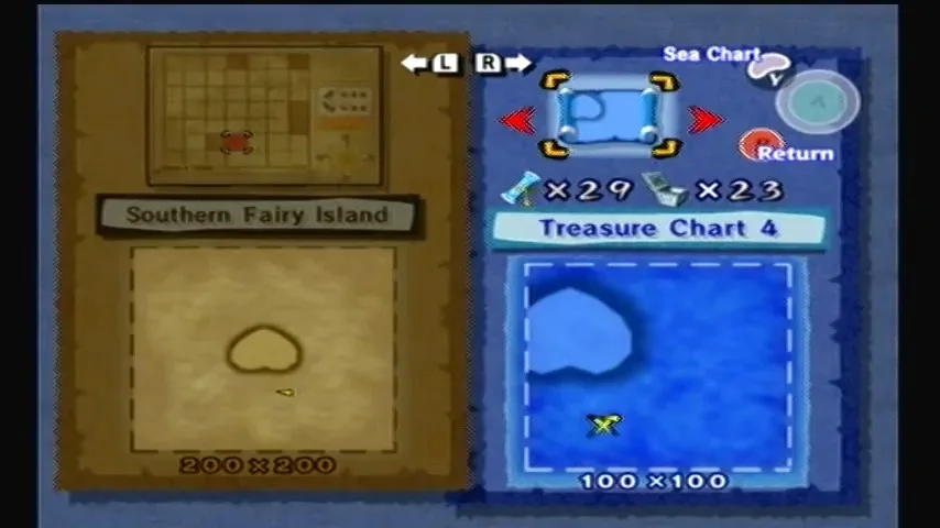 The Wind Waker Schermata della procedura dettagliata per la Tabella del Tesoro n. 4 e il Pezzo del Cuore n. 33