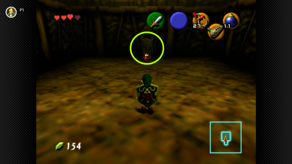 Gold Skulltulas 20 Link fighting an Armos statue inside a bombed-open secret room to reveal a hidden Gold Skulltula in Dodongo's Cavern.