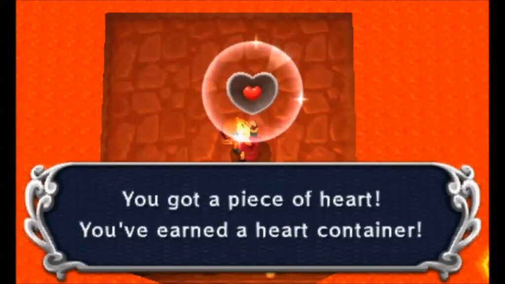 Heart Piece Locations 55 Link claiming the Piece of Heart atop the volcano platforms by Rosso’s Ore Mine in A Link Between Worlds