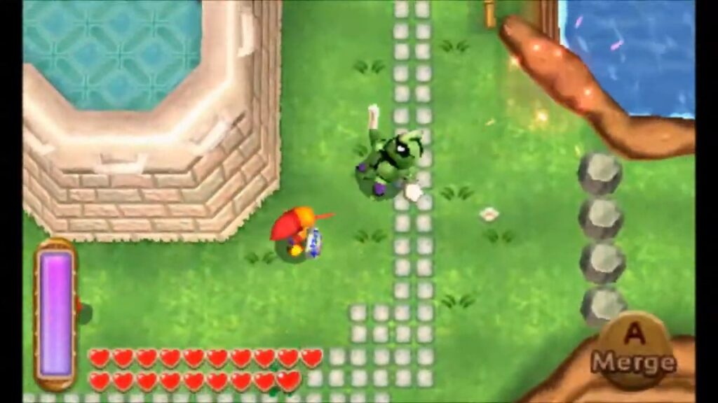 Heart Piece Locations 28 Link approaching the rocks on the east side of Hyrule Castle in A Link Between Worlds