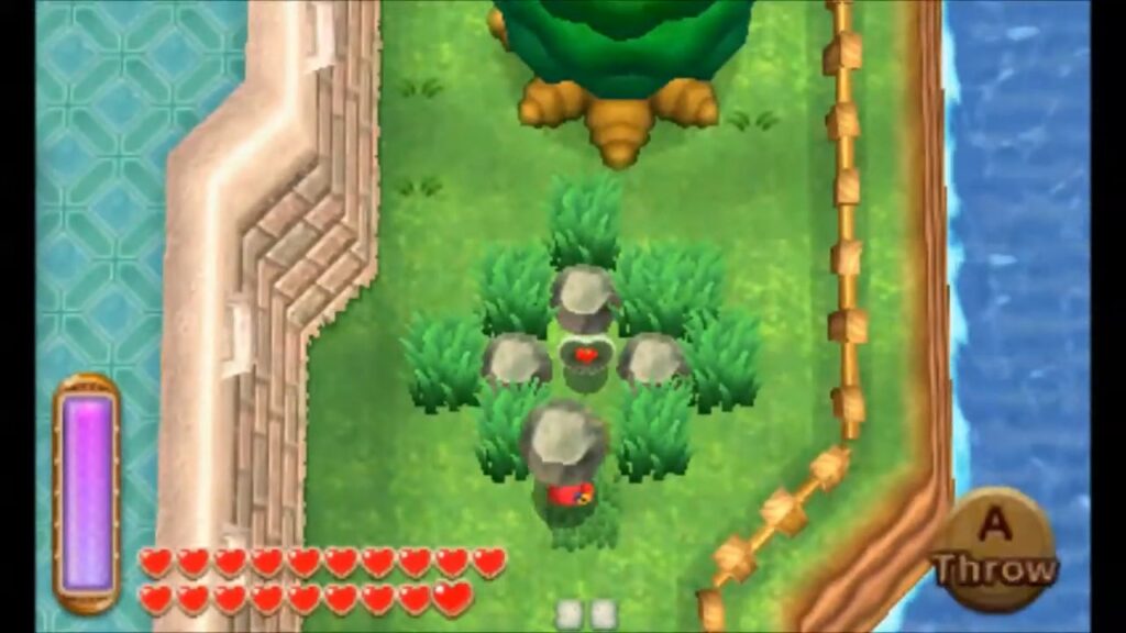 Heart Piece Locations 29 Link using the Power Glove to lift the rocks east of Hyrule Castle in A Link Between Worlds