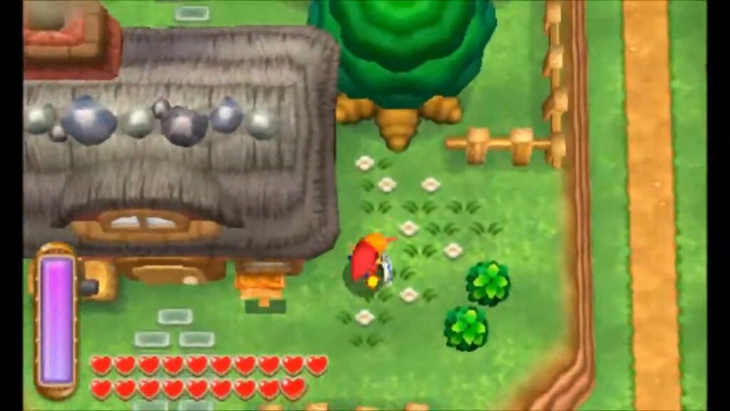 Heart Piece Locations 7 Link merging into the side of the Blacksmith’s House wall in A Link Between Worlds