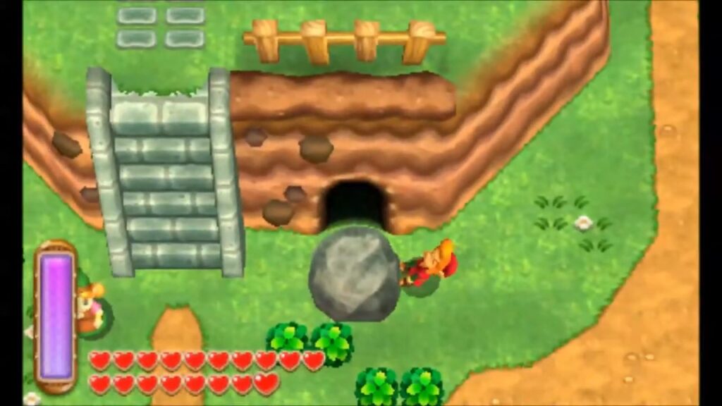 Heart Piece Locations 107 Link using the Titan’s Mitt to lift the large rock by the Blacksmith’s House in A Link Between Worlds
