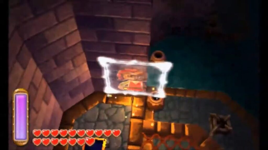 Heart Piece Locations 17 Link merging into the wall to reach the northeast ledge in the Graveyard passage in A Link Between Worlds