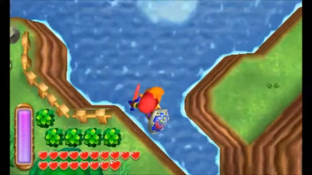 Heart Piece Locations 11 Link jumping down the waterfall south of Zora’s Domain in A Link Between Worlds