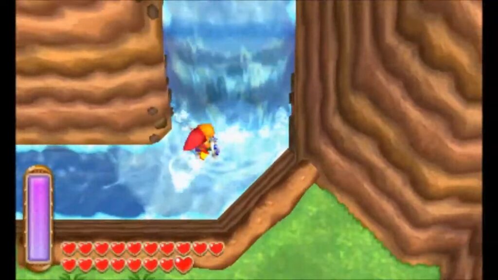 Heart Piece Locations 12 Link swimming into the hidden cave behind the second waterfall in A Link Between Worlds