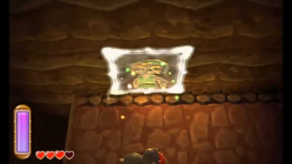 Heart Piece Locations 45 Link merging along the wall inside the Eastern Palace bomb cave in A Link Between Worlds