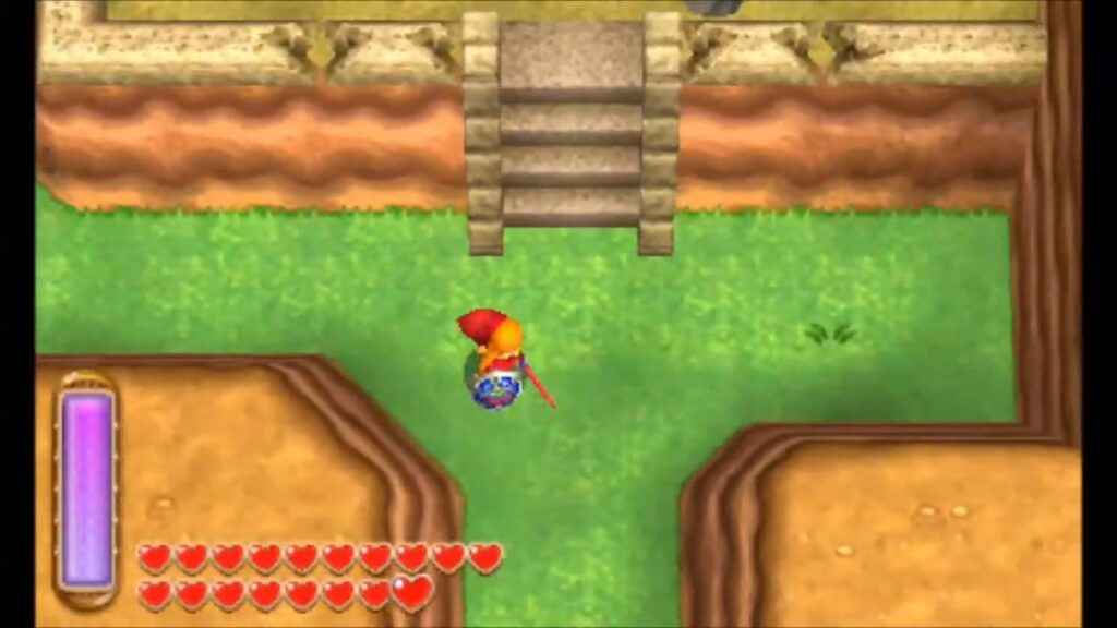 Heart Piece Locations 48 Link approaching the wooden pegs south of the Eastern Palace in A Link Between Worlds