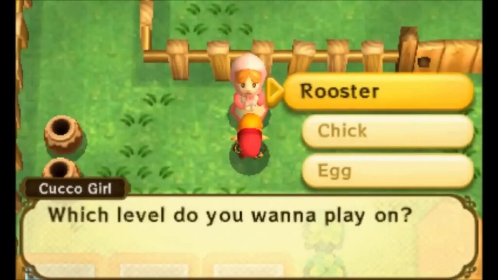Heart Piece Locations 3 Link speaking to the Cucco Rush mini-game host at Cucco Ranch in A Link Between Worlds