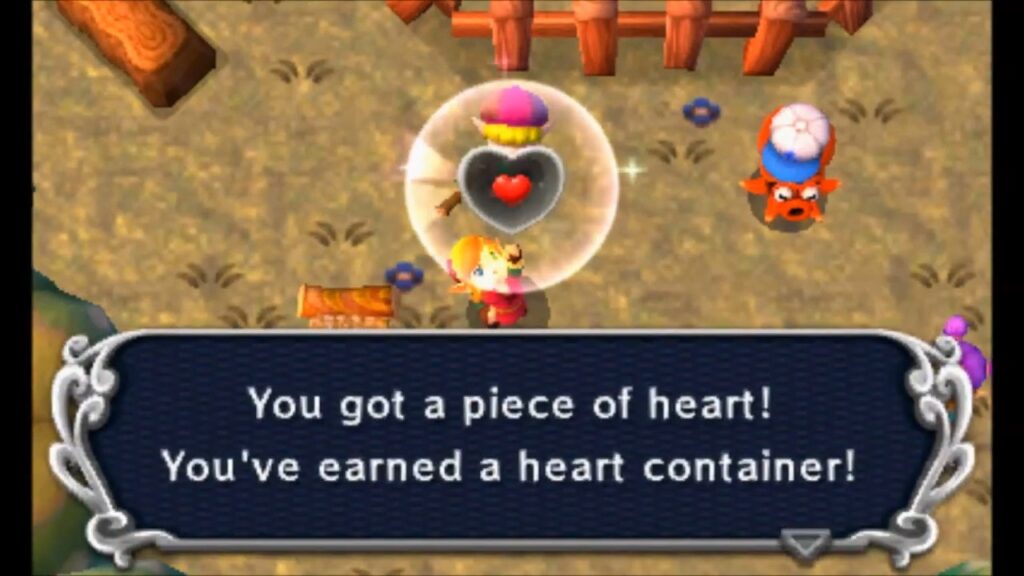 Heart Piece Locations 71 Link claiming the Piece of Heart reward from the Octoball Derby mini-game in A Link Between Worlds