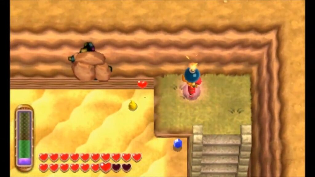 Heart Piece Locations 102 Link climbing the staircase to the higher desert sand in northern Hyrule in A Link Between Worlds
