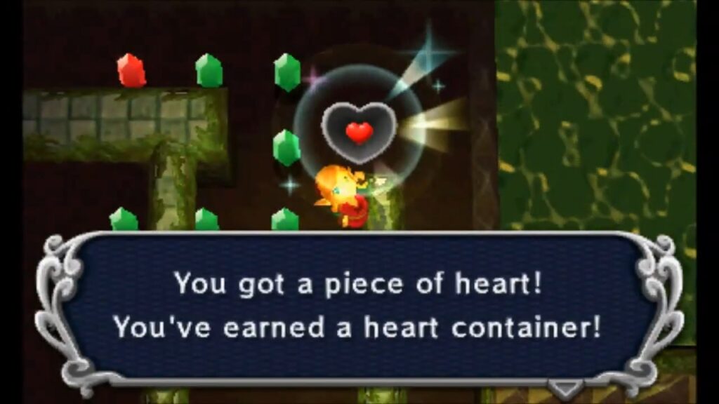 Heart Piece Locations 92 Link claiming the Piece of Heart on the beam in the Dark Ruins maze in A Link Between Worlds