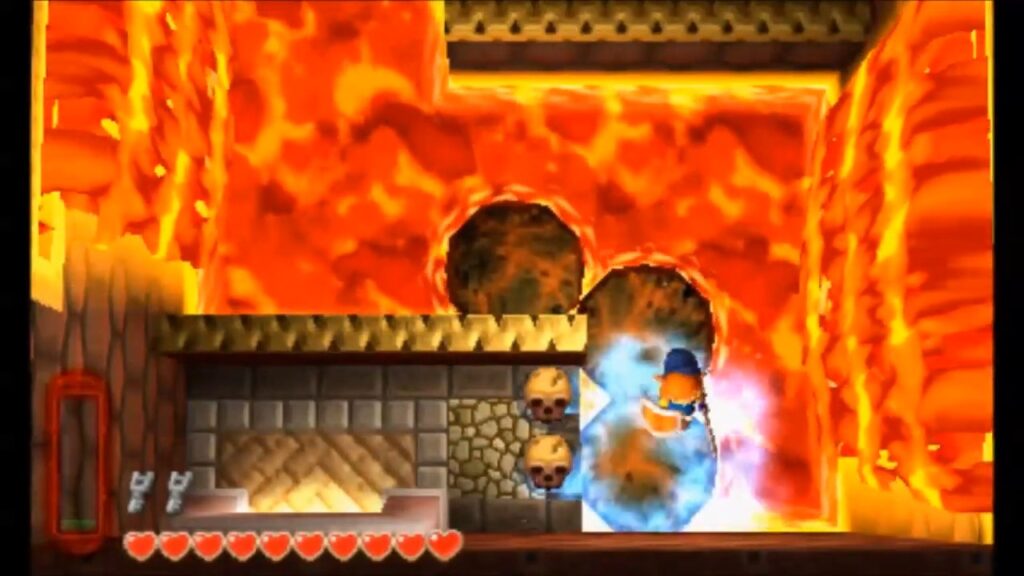 Heart Piece Locations 112 Link using the Ice Rod to cross the lava toward the Turtle Rock exit in A Link Between Worlds
