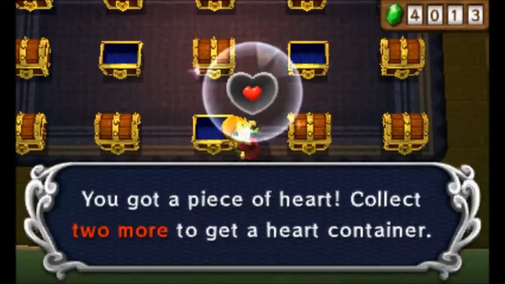 Heart Piece Locations 63 Link claiming the Piece of Heart prize from Fortune’s Choice in Thieves’ Town in A Link Between Worlds