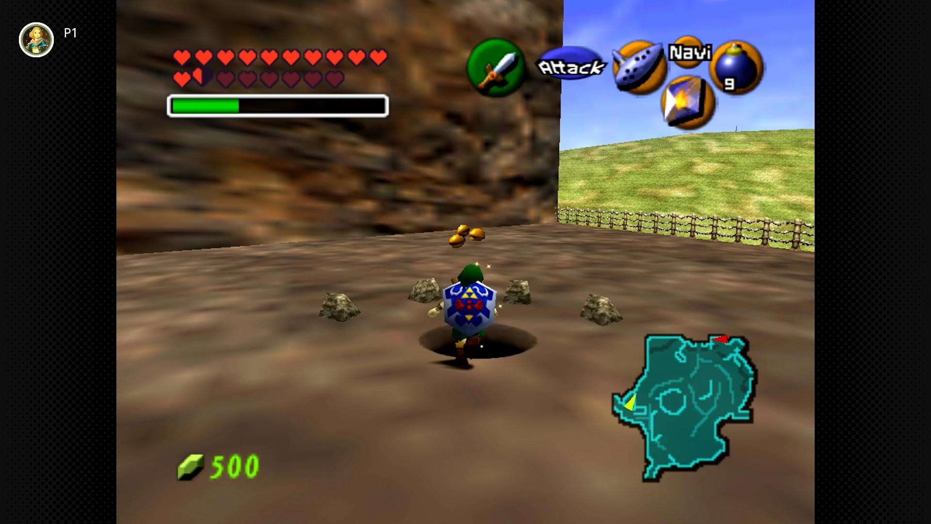 Gold Skulltulas 57 Young Link standing inside a hidden underground grotto next to a cow and a defeated Gold Skulltula near the Gerudo Valley entrance.