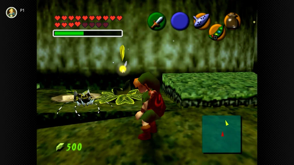 Gold Skulltulas 79 Young Link uncovering a hidden Gold Skulltula from the soft soil patch hidden in the Forest Stage area of the Lost Woods.