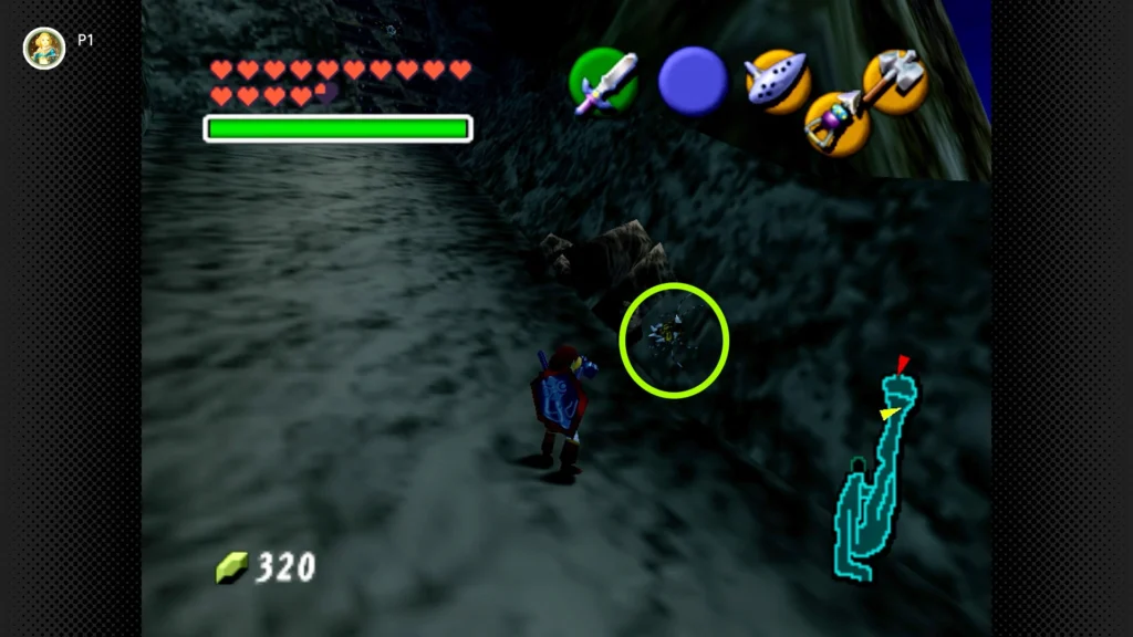 Gold Skulltulas 85 Adult Link using the Megaton Hammer to smash a red boulder near the Death Mountain summit path to find a Gold Skulltula.