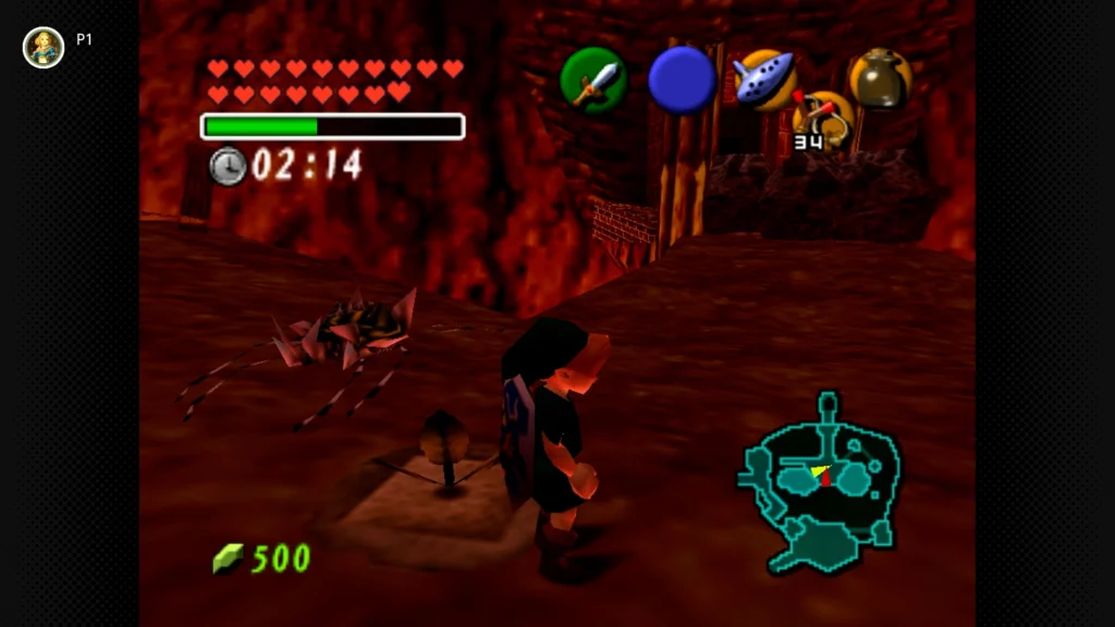 Gold Skulltulas 87 Young Link using a bottle of bugs on the soft soil patch directly adjacent to the Bolero of Fire warp pad in Death Mountain Crater.