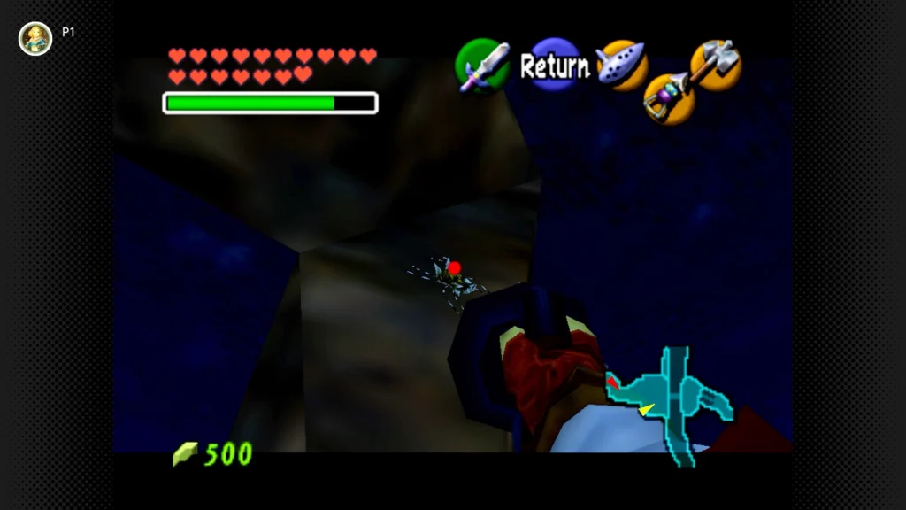 Gold Skulltulas 106 Adult Link collecting a Gold Skulltula token from the stone leg of the massive natural archway structure in Gerudo Valley.