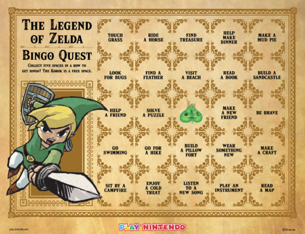 Nintendo Releases a Free Legend of Zelda Summer Bingo Card 2 Play Nintendo LEgend of Zelda Bingo Card