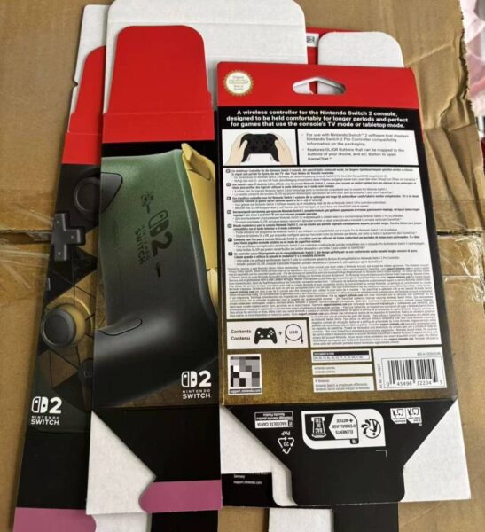 Zelda-Themed Nintendo Switch 2 Console and Pro Controller Appear to Leak in Packaging Photos 3 Leaked Zelda Nintendo Switch 2 Pro Controller packaging showing green and gold controller artwork and product details