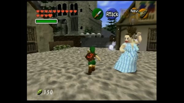 Link explores a fully 3D fan-made recreation of Hyrule Castle Town in The Legend of Zelda: Ocarina of Time, replacing the original pre-rendered backgrounds.