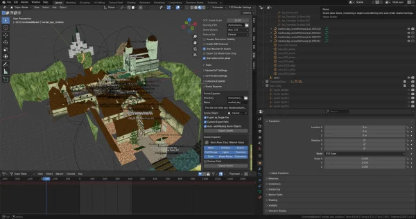 Blender view showing a fan-made 3D reconstruction of Hyrule Castle Town from Ocarina of Time.