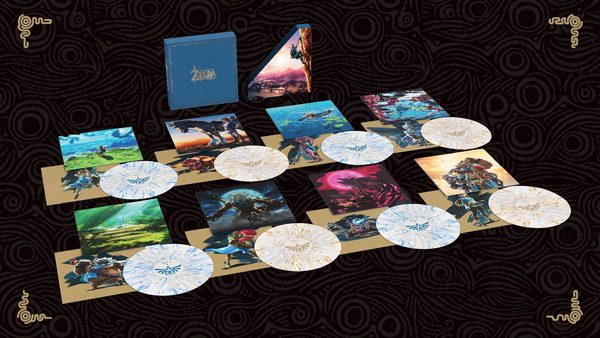 The Legend of Zelda: Breath of the Wild Deluxe 8-LP vinyl soundtrack box set featuring eight records, artwork sleeves, and collector packaging.