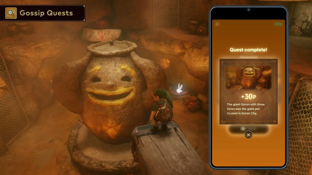 The Legend of Zelda: Ocarina of Time Remake 10 Completed Zelda Notes Gossip Quest in Ocarina of Time Remake showing Link at the giant pot in Goron City